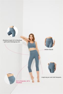 Cottonhill Capri-Leggings Damen 3/4 – hoher Bund, Graublau, Größe M 3
