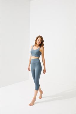 Cottonhill Capri-Leggings Damen 3/4 – hoher Bund, Graublau, Größe M 4