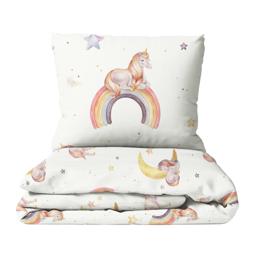 "Regenbogen Einhorn" Premium Kinderbettwäsche – 100 x 135 cm / 40 x 60 cm / 100% Musselin 1