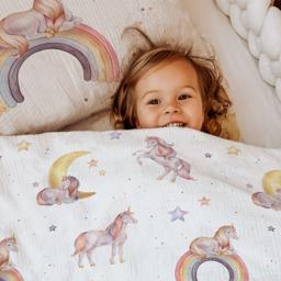 "Regenbogen Einhorn" Premium Kinderbettwäsche – 100 x 135 cm / 40 x 60 cm / 100% Musselin 6