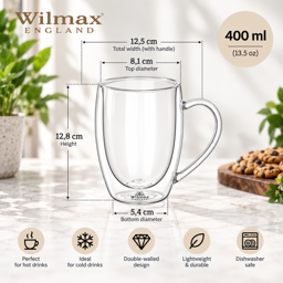 Wilmax Doppelwandiger Becher 400 ml 4er-Set Transparent 3