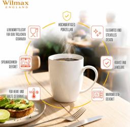Wilmax Tasse 460 ml 4er-Set Weiß Porzellan 5