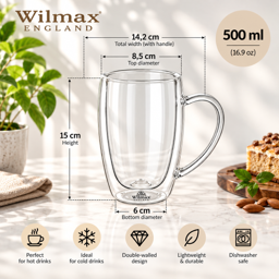 Wilmax Doppelwandiger Thermobecher 500 ml 2er-Set Transparent 3