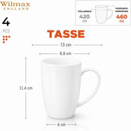 Wilmax Tasse 460 ml 4er-Set Weiß Porzellan 3