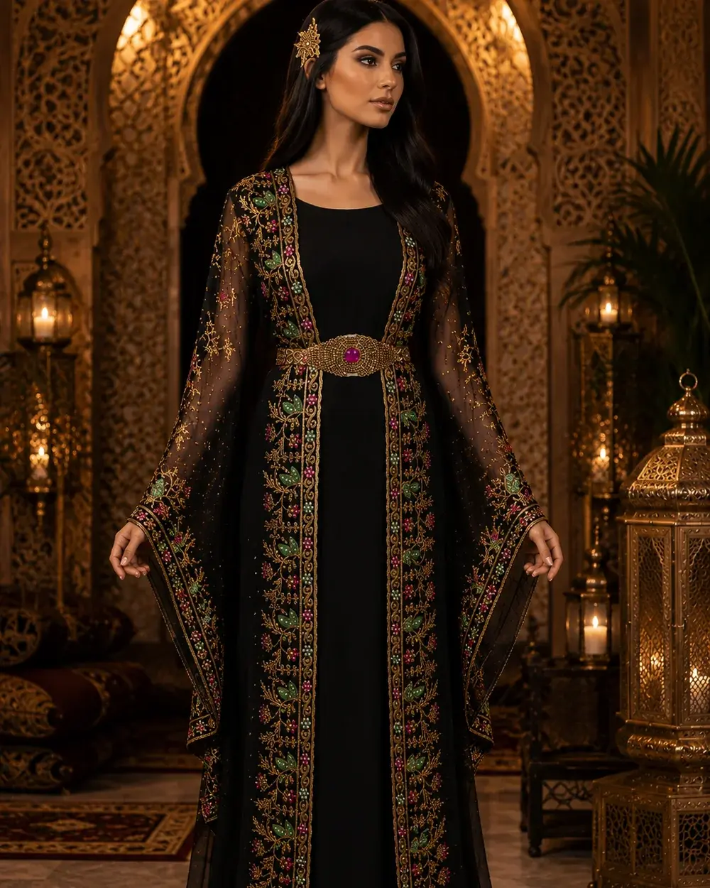 Black Kras and Xeftan with Gold and Bead Embroidery, Two-Piece – Xeyal