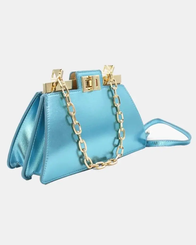 Handtasche – petit sac à bandoulière bleu métallisé brillant