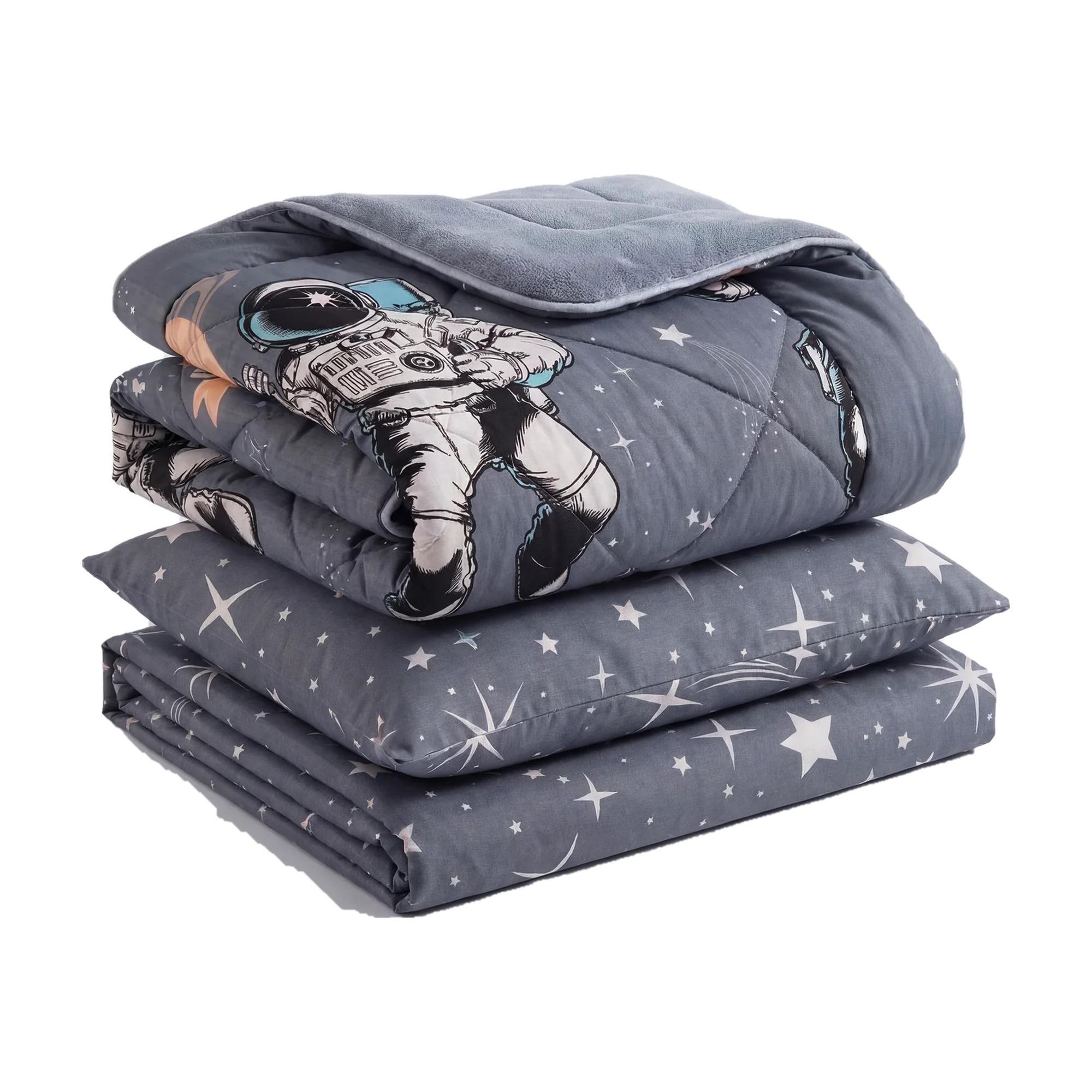 HELDENA Astronaut Kinder-Schlafset 3-teilig – 135 × 200 cm Steppdecke, Spannbettlaken & Kissenbezug