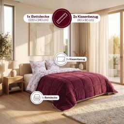 HELDENA Wellsoft Bettdecken-Set 200 × 200 cm Bordeaux – Steppdecke & 2 Kissenbezüge 1