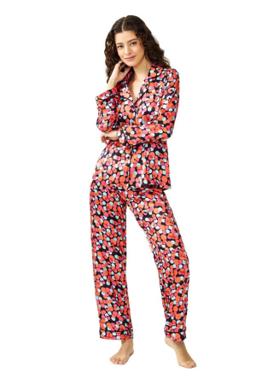 Cottonhill Satin-Pyjama Damen lang mit Knopfleiste – bunt gepunktet 1