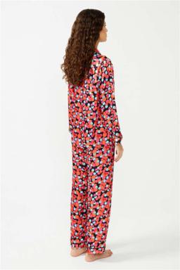 Cottonhill Satin-Pyjama Damen lang mit Knopfleiste – bunt gepunktet 2