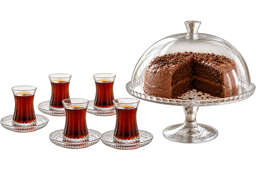 HELDENA Teeservice mit Tortenplatte 13-tlg. – 6 Teegläser 170 ml + Servierplatte Ø 32,2 cm 2