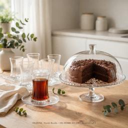 HELDENA Teeservice mit Tortenplatte 13-tlg. – 6 Teegläser 170 ml + Servierplatte Ø 32,2 cm 3