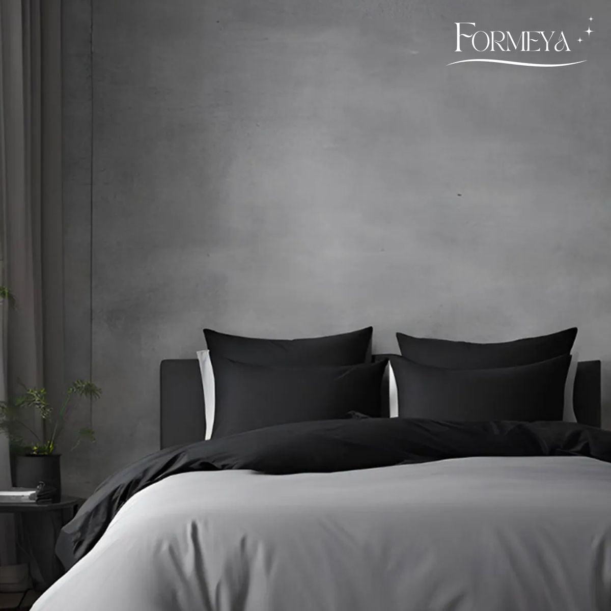 HELDENA Reversible Bedding Set 200 × 220 cm – Black/Grey, 4-Piece with Fitted Sheet