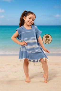 HELDENA Kinder Poncho Bademantel – Baumwolle Peshtemal, Gelb, Blau & Grau, 5–10 Jahre 2