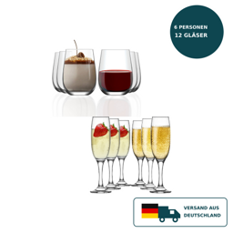 HELDENA Wein- & Sektgläser Set 12-tlg. – 6 × 590 ml + 6 × 220 ml, Klarglas 1