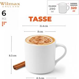 Wilmax Becher 320 ml – 6er-Set, Weiß Porzellan 5