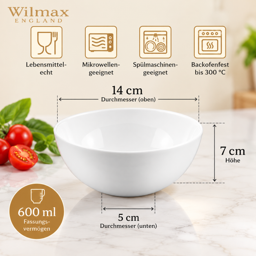 Wilmax Schale Ø 14 cm 600 ml – 6er-Set, Weiß Porzellan 4