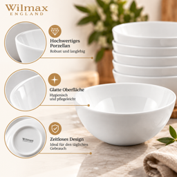 Wilmax Schale Ø 14 cm 600 ml – 6er-Set, Weiß Porzellan 5
