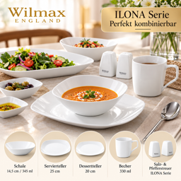 Wilmax Schale eckig 14,5 × 14,5 cm 345 ml – 6er-Set, Weiß Porzellan 6