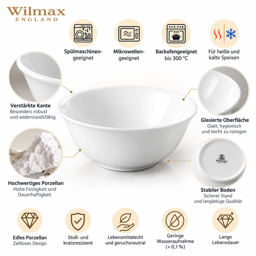 Wilmax Schale Ø 15 cm 700 ml – 6er-Set, Weiß Porzellan 5