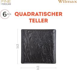 Wilmax Servierplatte quadratisch 13 × 13 cm – 6er-Set, Schwarz Porzellan 3