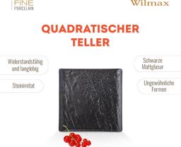 Wilmax Servierplatte quadratisch 13 × 13 cm – 6er-Set, Schwarz Porzellan 5