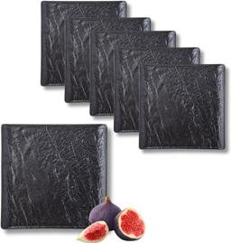 Wilmax Servierplatte quadratisch 17 × 17 cm – 6er-Set, Schwarz Porzellan 1