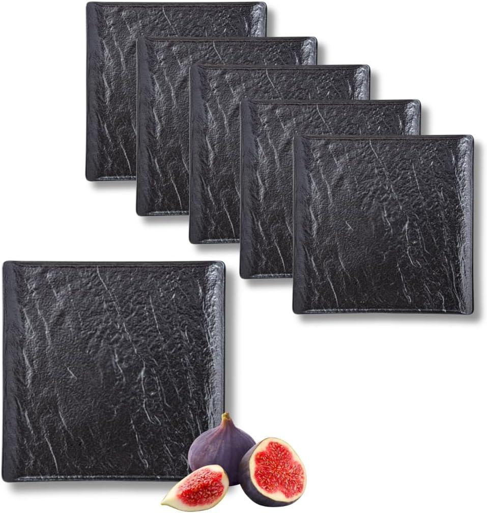 Wilmax Servierplatte quadratisch 17 × 17 cm – 6er-Set, Schwarz Porzellan