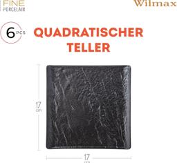 Wilmax Servierplatte quadratisch 17 × 17 cm – 6er-Set, Schwarz Porzellan 4