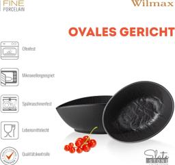 Wilmax Ovale Schale 8 × 6 × 3 cm – 6er-Set, Schwarz Porzellan 3