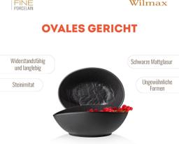 Wilmax Ovale Schale 8 × 6 × 3 cm – 6er-Set, Schwarz Porzellan 4