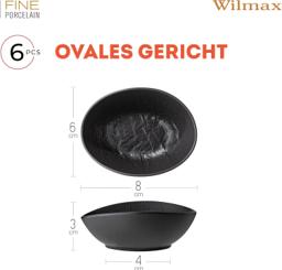 Wilmax Ovale Schale 8 × 6 × 3 cm – 6er-Set, Schwarz Porzellan 5