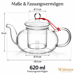 Wilmax Glas-Teekanne 620 ml mit Glasfilter – Thermoglas 3