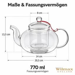 Wilmax Glas-Teekanne 770 ml mit Glasfilter – Thermoglas 3