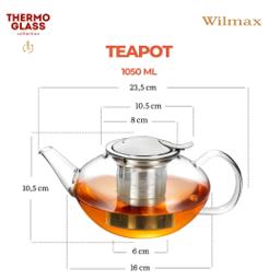 Wilmax Glas-Teekanne 1050 ml mit Edelstahlfilter – Thermoglas 4