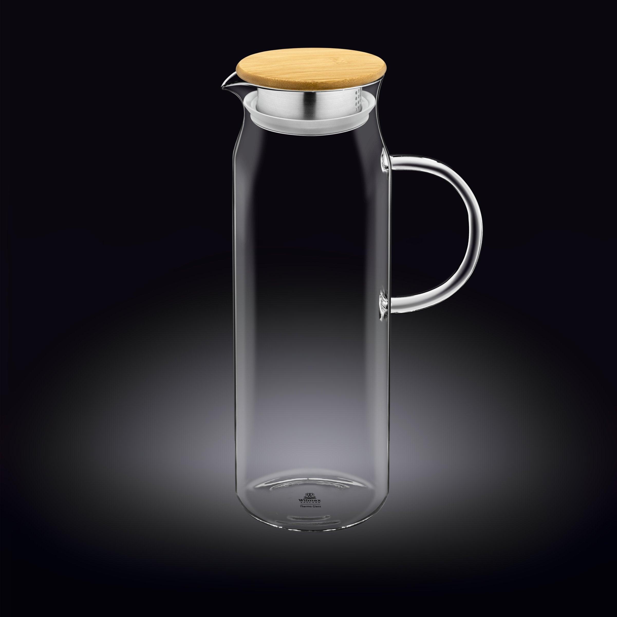 Wilmax Glaskrug 1500 ml mit Bambusdeckel – Thermoglas