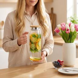 Wilmax Glaskrug 1500 ml mit Bambusdeckel – Thermoglas 3