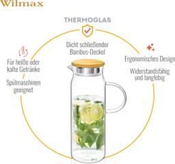 Wilmax Glaskrug 1500 ml mit Bambusdeckel – Thermoglas 5
