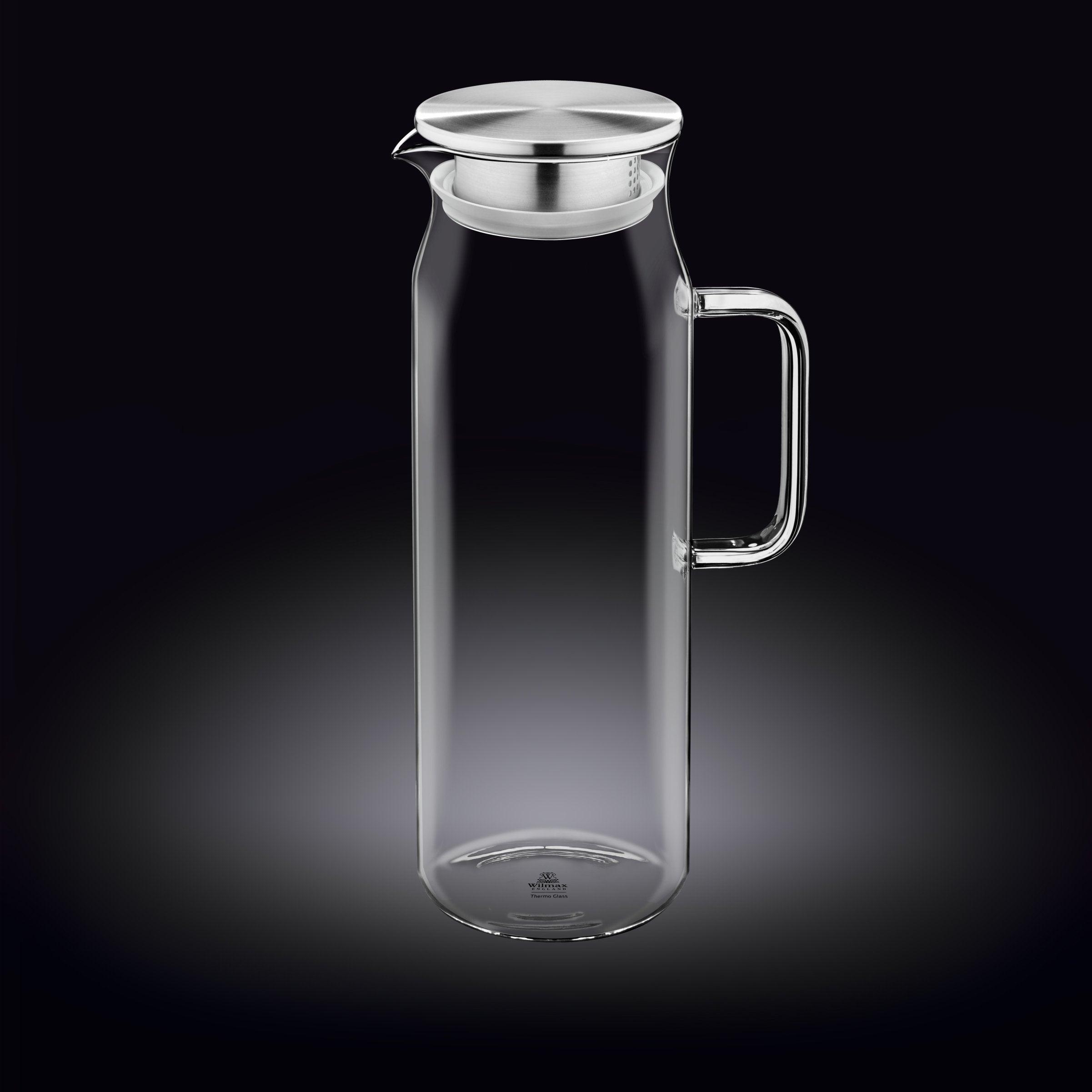 Wilmax Glaskrug 1500 ml mit Edelstahldeckel & Filter – Thermoglas
