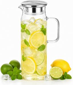 Wilmax Glaskrug 1500 ml mit Edelstahldeckel & Filter – Thermoglas 2