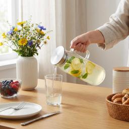 Wilmax Glaskrug 1500 ml mit Edelstahldeckel & Filter – Thermoglas 3