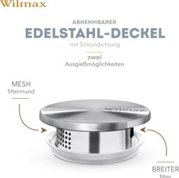 Wilmax Glaskrug 1500 ml mit Edelstahldeckel & Filter – Thermoglas 5