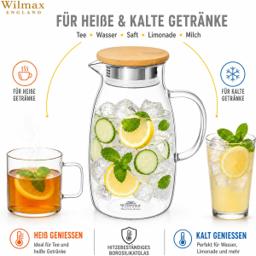 Wilmax Glaskrug 1900 ml mit Bambusdeckel – Thermoglas 4