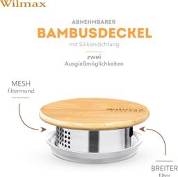 Wilmax Glaskrug 1900 ml mit Bambusdeckel – Thermoglas 5