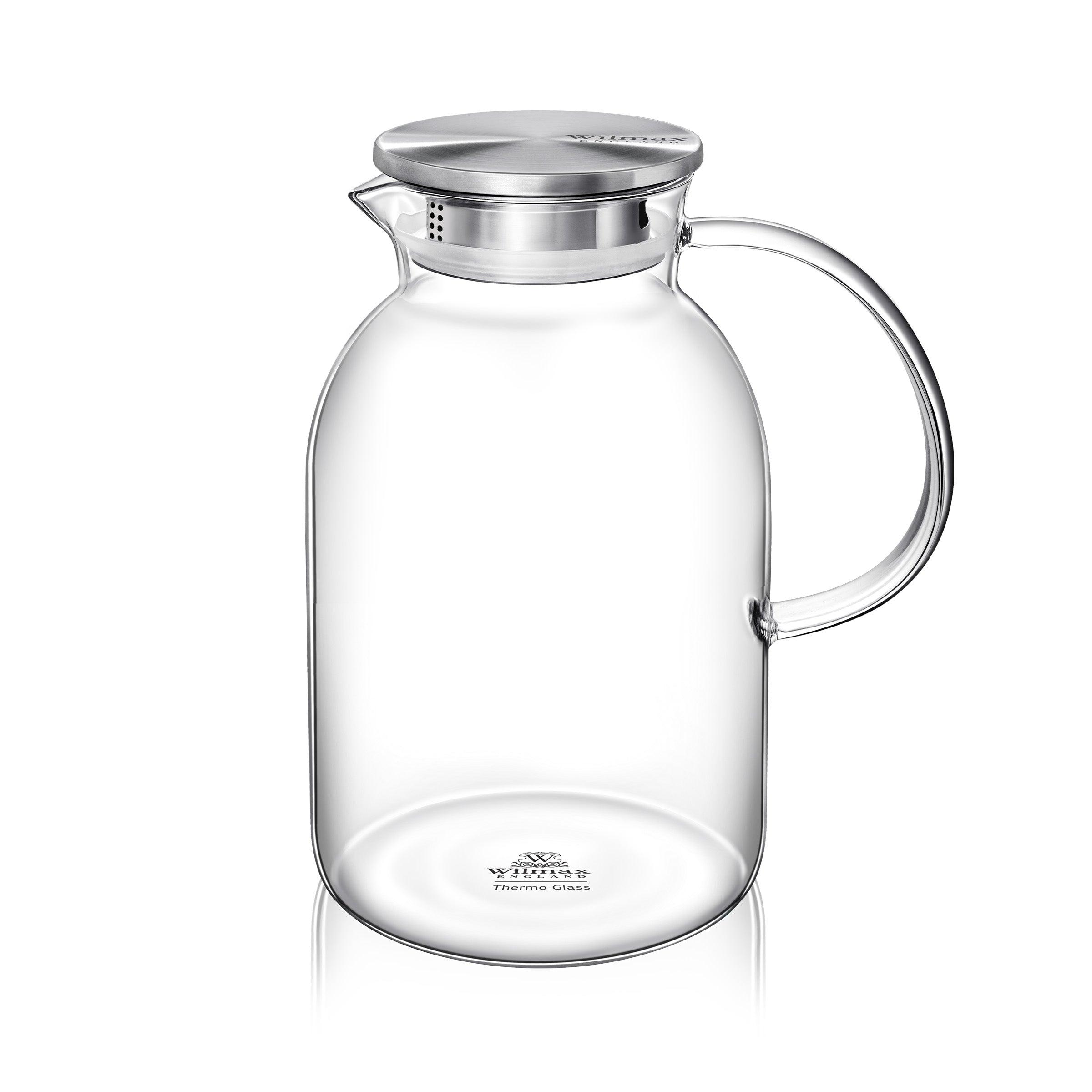 Wilmax Glaskrug 2100 ml mit Edelstahldeckel & Filter – Thermoglas