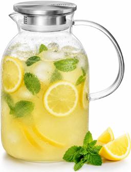Wilmax Glaskrug 2100 ml mit Edelstahldeckel & Filter – Thermoglas 2