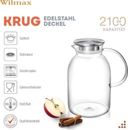 Wilmax Glaskrug 2100 ml mit Edelstahldeckel & Filter – Thermoglas 5
