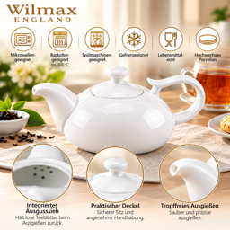 Wilmax Kaffee- & Teekanne 450 ml mit Ausgusssieb – Weiß Porzellan 4
