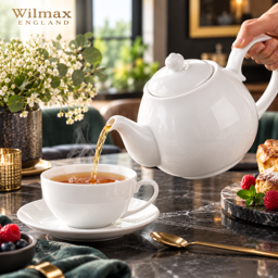 Wilmax Kaffee- & Teekanne 850 ml mit Ausgusssieb – Weiß Porzellan 2