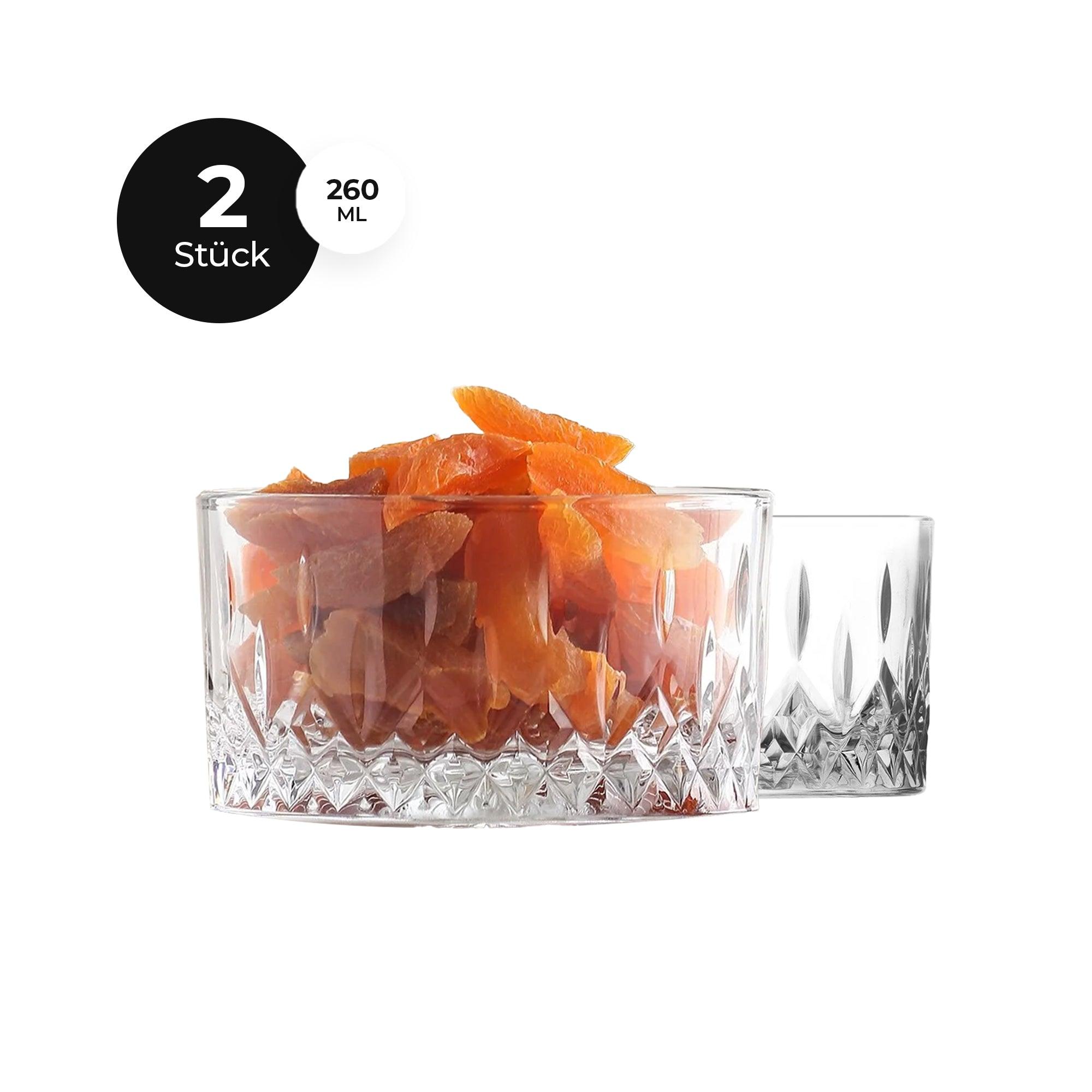HELDENA Glass Bowls 260 ml – Set of 2 Clear Glass Dessert Bowls